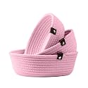 ALBY® Rope Storage Natural Handwoven Jute Round Shelf Basket For Your Home &amp; Kitchen (Small, Medium, Large)-Pack Of 3 (pink)
