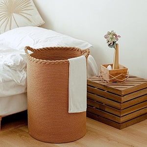 ALBY WovenTall Wicker Laundry Basket for BlanketsClothesPillowsToysShoes