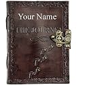 ALCRAFT Handmade Leather Journal Notebook The Journey on front conver | Customized Name/Date/Logo Personalized Customized Vintage Dairy (7 * 5 Inches)