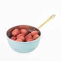 Colander with Brass Handle Blue, Stylish &amp; Multi-Functional Kitchen Essential, Stainless Steel (204) Colander, Anti-Rust Kitchen Items, Colander for Washing Fruits &amp; Vegetables
