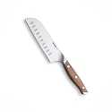 Alda Top Chop Santoku Kitchen Knife 5 Inch – German Stainless-Steel Blade, Granton Edge Grooves, Acacia Wood Handle, Professional Knife for Chopping Cabbage, Carrot, Beetroot & Sweet Potato, 57 HRC