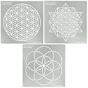 Aleks Melnyk No.488 Metal Stencils, Sacred Geometry Figures, Flower of Life Version, 64 Tetrahedron, Seed of Life, 3 PCS, Template for Wood Burning, Engraving