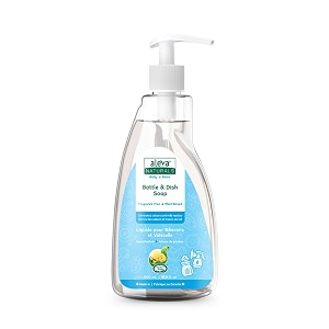 aleva naturals hypoallergenic bottle and dish wash liquid canadian orgainc plant-based and fragrance-free formula  dish gel to clean baby feeding cups and breast pumps - 500ml
