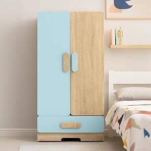 alexdaisy romania kids 2 door wardrobe for 3-12 years non-toxic safe material  soft coated premium finish  engineered wood kids bedroom storage cupboard blue large