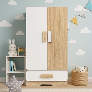 alex daisy romania kids 2 door wardrobe for 3-12 years non-toxic safe material  soft coated premium finish  engineered wood kids bedroom storage cupboard white large