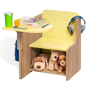 alex daisy zapper 2-in-1 kids study table amp chair set for 3-12 years  non-toxic safe material  soft coated premium matte finish  engineered wood kids study desk with storage shelf yellow