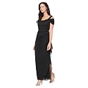 Alex Evenings Women's Long Cold Shoulder Mother of the Bride Dress with Cowl Neckline and Overlay Skirt