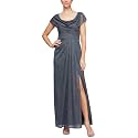 Alex Evenings Women's Long Cowl Neckline Mother of The Bride Dress, Formal Event Gown (Petite and Regular Sizes)