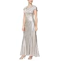 Alex Evenings Women's Long Cowl Neckline Mother of The Bride Dress, Formal Event Gown (Petite and Regular Sizes)