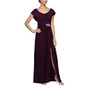 Alex Evenings Women's Long Cowl Neckline Mother of The Bride Dress, Formal Event Gown (Petite and Regular Sizes)