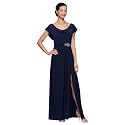 Alex Evenings Women's Long Cowl Neckline Mother of The Bride Dress, Formal Event Gown (Petite and Regular Sizes)