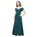 Alex Evenings Women's Off the Shoulder Stretch Crepe Dress with Fishtail Back, Floor Length Mother of the Bride Dress