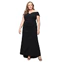 Alex Evenings Women's Off the Shoulder Stretch Crepe Dress with Fishtail Back, Floor Length Mother of the Bride Dress