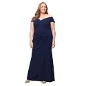 Alex Evenings Women's Off the Shoulder Stretch Crepe Dress with Fishtail Back, Floor Length Mother of the Bride Dress