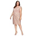 Alex Evenings Women's Plus-Size Midi Cap Sleeve Dress with Sequin