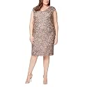 Alex Evenings Women's Plus-Size Midi Cap Sleeve Dress with Sequin