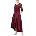 Alex Evenings Women's Satin Ballgown Formal Event Dress with Pockets and Tie Belt (Petite and Regular Sizes)