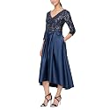 Alex Evenings Women's Satin Ballgown Formal Event Dress with Pockets and Tie Belt (Petite and Regular Sizes)
