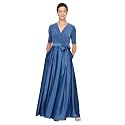 Alex Evenings Women's Satin Ballgown Formal Event Dress with Pockets and Tie Belt (Petite and Regular Sizes)
