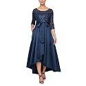 Alex Evenings Women's Satin Ballgown Formal Event Dress with Pockets and Tie Belt (Petite and Regular Sizes)