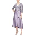 Alex Evenings Women's Satin Ballgown Formal Event Dress with Pockets and Tie Belt (Petite and Regular Sizes)