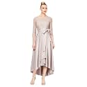 Alex Evenings Women's Satin Ballgown Formal Event Dress with Pockets and Tie Belt (Petite and Regular Sizes)