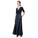 Alex Evenings Women's Satin Ballgown Formal Event Dress with Pockets and Tie Belt (Petite and Regular Sizes)