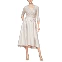 Alex Evenings Women's Satin Ballgown Formal Event Dress with Pockets and Tie Belt (Petite and Regular Sizes)