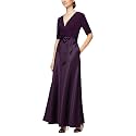 Alex Evenings Women's Satin Ballgown Formal Event Dress with Pockets and Tie Belt (Petite and Regular Sizes)