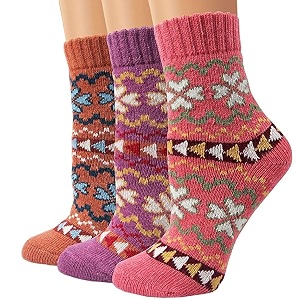 alexvyan 3 pair vintage solid soft amp woolen cozy knitted winter thick warm stretchy elastic calf length socks without thumb for women girls flower multicolor