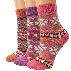 alexvyan 3 pair vintage solid soft amp woolen cozy knitted winter thick warm stretchy elastic socks without thumb for women girls flower design