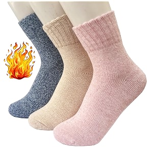 alexvyan 3 pair vintage solid soft amp woolen winter cozy knitted winter thick warm stretchy elastic socks without thumb for women girlspinkbeigeblue