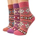 Alexvyan 3 Pair Vintage Solid Soft &amp; Woolen Cozy Knitted Winter Thick Warm Stretchy Elastic Socks (Without Thumb) for Women Girls (Flower Design)