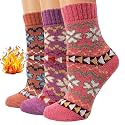 Alexvyan 3 Pair Solid Plain Soft &amp; Woolen Cozy Knitted Winter Thick Warm Stretchy Calf Length Elastic Socks (Without Thumb) for Women Girls (Flower Design)