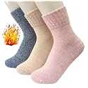 Alexvyan 3 Pair Vintage Solid Soft &amp; Woolen Winter Cozy Knitted Winter Thick Warm Stretchy Elastic Socks (Without Thumb) for Women Girls(Pink,Beige,Blue)