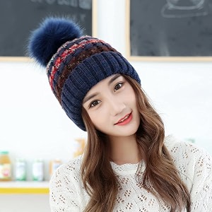 alexvyan blue twist color winter warm snow proof -20 degree knitted ball cap inside fur woolen beanie cap for ladies women girl