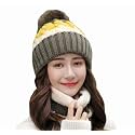 Alexvyan Twist Color Winter Very Soft Warm 1 Set Snow Proof Knitted Ball Cap (Inside Fur) Woolen Beanie Cap + Neck Muffler Scarf Set for Ladies Women Girl