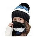 Alexvyan Twist Color Winter Very Soft Warm 1 Set Snow Proof Knitted Ball Cap (Inside Fur) Woolen Beanie Cap + Neck Muffler Scarf Set for Ladies Women Girl