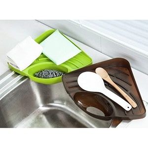 home essentials self-adhesive corner kitchen sink corner wash basin sponge soap scrub abs brush storage holder rack with suction cup green