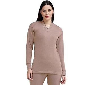 alfa womens v-neck full sleeves thermal top  soft cotton winter wear inner top for cold weather protection