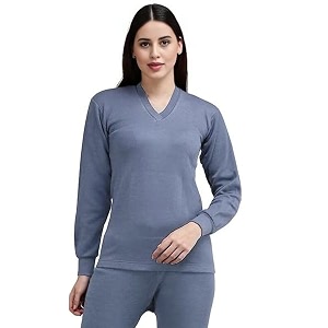 alfa womens v-neck full sleeves thermal top  soft cotton winter wear inner top for cold weather protection