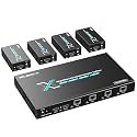 ALGOX 328ft/100m 4K@30Hz HDMI Extender Splitter 1x4 Over CAT6/6e/7(T-568B) Supports Loop Out, EDID Copy, HDR10, Dolby Vision, 3D Video, Plug and Play, Easy to Install (1 in 4 Out)