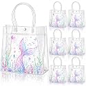 Aliceset 20 Pcs Clear Mermaid Party Favor Bags with Handles Reusable PVC Goodie Treat Bags Mermaid Party Gift for Under the Sea Birthday Baby Shower Candy Snacks, 8 x 8 x 3.15 Inch