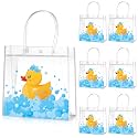 Aliceset 20 Pcs Duck Party Clear Treat Bags with Handles, 8x8x3.15 Inch