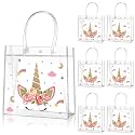 Aliceset 20 Pcs Unicorn Clear Favor Bags with Handles, 8 x 8 x 3.15 Inch