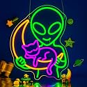 Alien Cat Neon Sign Sleepy Cat Neon Sign Green Alien Gifts for Men