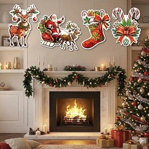 alila big reindeer wall hanging christmas tree decoration items for home living room office church decor xmas gifts ornaments props  santa sleigh stocking candy cane bow set of 4 17 inches