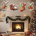 ALILA Big Reindeer Wall Hanging Christmas Tree Decoration Items for Home Living Room Office Church Decor Xmas Gifts Ornaments Props | Santa Sleigh, Stocking, Candy Cane bow, Set of 4, 17 inches