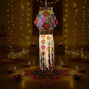 alila christmas diwali hanging lantern lamp shade akash kandil for balcony jhumar for xmas christmas home living room decor decoration self assembly - diy do it yourself