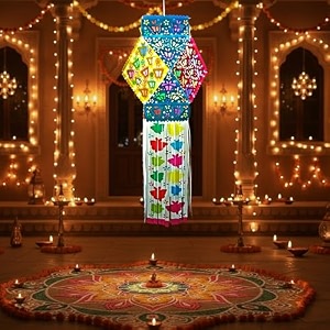 alila multicolour diwali hanging lantern lamp shade akash kandil jhumar for balcony xmas christmas home living room decor decoration self assembly - diy do it yourself